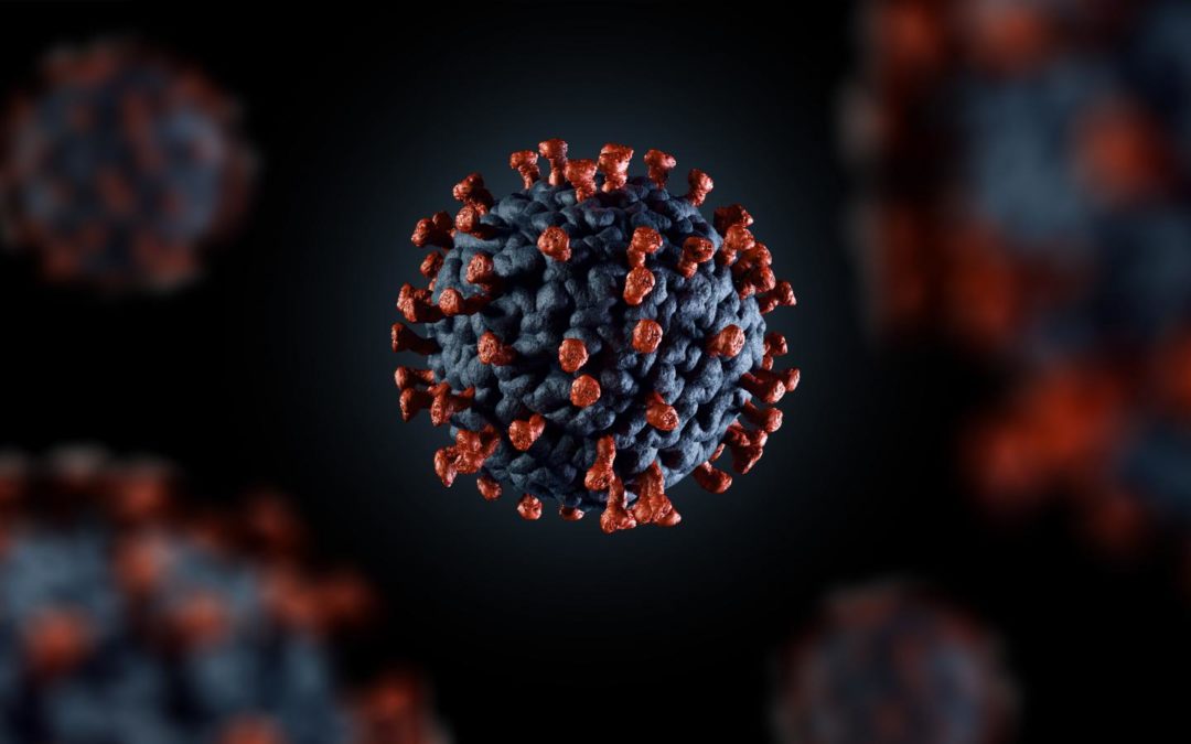 3D illustration of corona virus coronavirus COVID-2019 in microscope